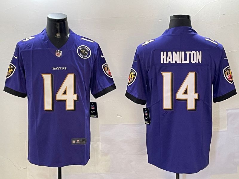 Men Baltimore Ravens #14 Hamilton Purple Second generation 2024 Nike Limited NFL Jersey style 2